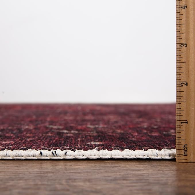 Bloom Rugs Washable Non-Slip 5' x 7' Rug - Dark Red Traditional Bordered Area Rug for Living Room, Bedroom, Dining Room, and Kitchen - Exact Size: 5' x 7'