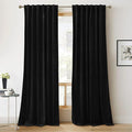 RYB HOME Velvet Curtains 108 inches - Blackout Heavy Duty Curtains Soft Luxury Back Tap Window Covering Privacy Blinds for Kids Room Bathroom Bedroom, Black, W52 x L108 inches, 2 Panels