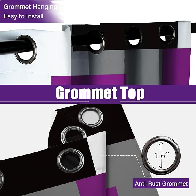 Purple 100% Blackout Curtains for Bedroom 96 inch Length 2 Panels Set Black Grey Modern Abstract Geometric Black Out Curtains Insulated Room Darkening Window Drapes for Living Room, 52Wx96L
