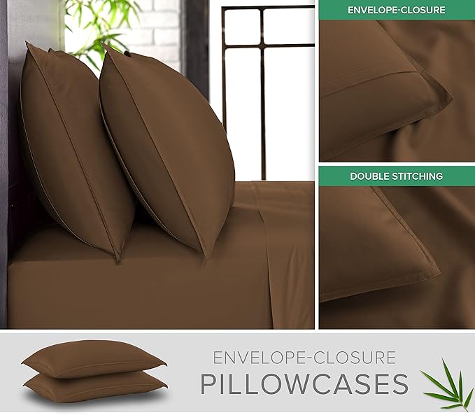 Pure Bamboo California King Sheets, Genuine 100% Organic Viscose Derived from Bamboo Bed Sheet Set, Soft & Cooling, Double Stitching, 2 Year Quality Promise (California King, Coconut Husk)