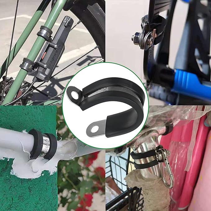 110PCS Cable Clamps Assortment Kit,10 Sizes—1/4" 5/16" 3/8" 1/2" 5/8" 3/4" 1" 1-1/4" 1-1/2" 1-3/4" Stainless Steel Rubber Coated Cushioned Insulated Cable Clamp,Automotive Wire Pipe Clamps