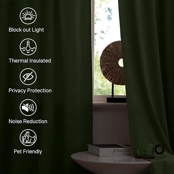 StangH Sage Green Velvet Curtains 90 inches Long, Living Room Thermal Insulated Sliding Door Curtains Elegant Home Decor for Nursery Bedroom Office, W52 x L90, 2 Panels
