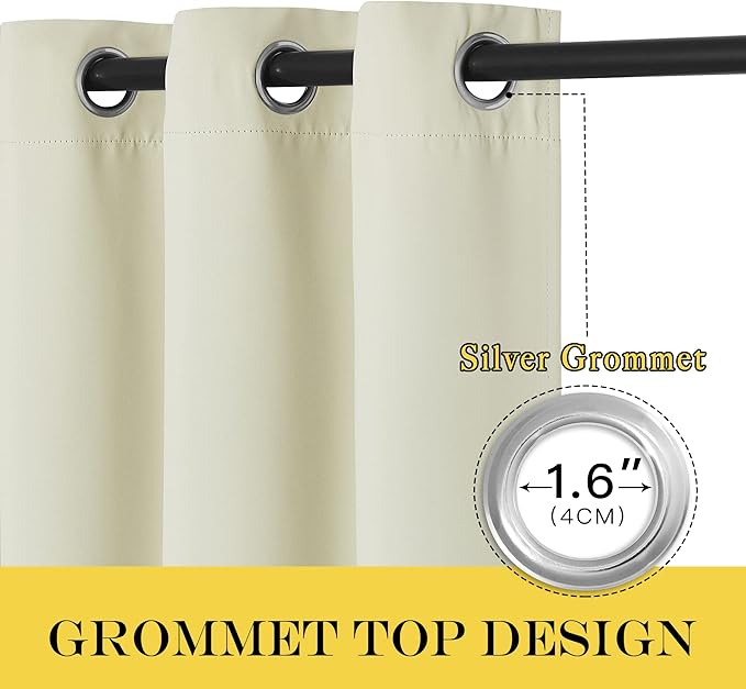 NICETOWN Blackout Beige Curtain for Bedroom 63 inches Length - Grommet Thermal Insulated Room Darkening Window Treatment Sound Reducing Privacy Drapes for Living Room (1 Piece, W52 x L63)