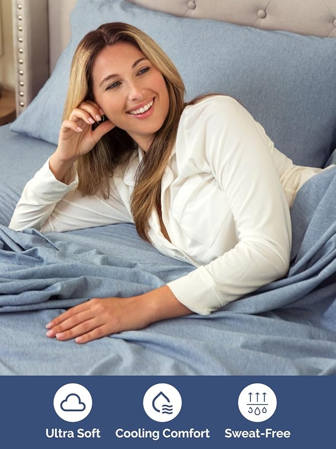 Extra Deep Twin Sheet Set - 4 Piece Breathable and Cooling Sheets - Hotel Luxury Bed Sheets Set - Easy Fit - Soft, Wrinkle Free and Comfy Sheets Set - Heathered Blue Sheet Set with Extra Deep Pockets