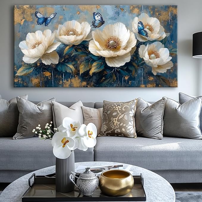 Flowers Canvas Wall Art - Modern landscape Paintings for Living Room, Bedroom Wall Decor, Framed Wall Art for Home or Office Decoration, Large Wall Art 20"x40"(50CMx100CM)