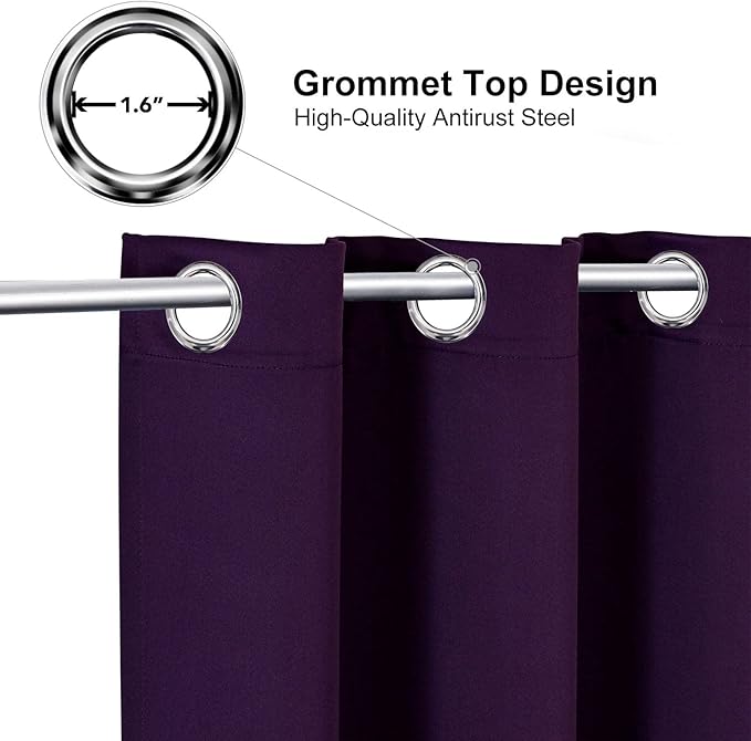 ChrisDowa Grommet Blackout Curtains for Bedroom and Living Room - 2 Panels Set Thermal Insulated Room Darkening Curtains (Royal Purple, 42W x 63L)