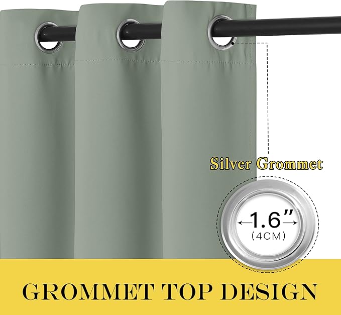 NICETOWN Blackout Sage Green Curtain 54 inches Long, Grommet Thermal Insulated Room Darkening Window Treatment Light Blocking for Kids Room/Bedroom, W66 x L54, 1 Panel