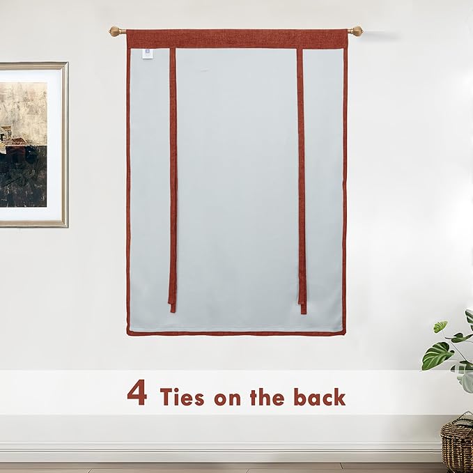 DriftAway Double Layer Linen Blackout Tie Up Curtains Thermal Insulated Fully Lined Balloon Roman Shade Bathroom Window Adjustable Rod Pocket for Small Window 31 Inch by 47 Inch Burnt Orange