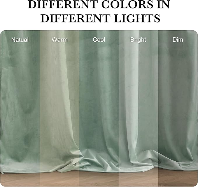 RYB HOME Mint Green Velvet Curtains 90 inches Long, Room Darkening, Floor-Length, Coastal Style Back Tab Velvet Drapes for Nursery Living Room Office, 52" W x L90 L, Auqa