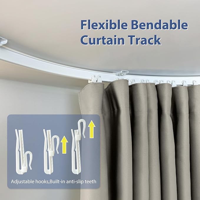 Room Divider Ceiling Mounted Curtains Track Sets Extra Wide Blackout Curtain Flexible Tracks for Bedroom Privacy Partition Separator, 1 Panel Light Grey Drape and White Rail, W15 x H9ft