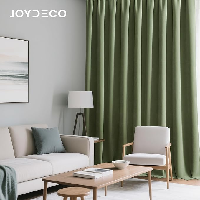 Joydeco Coconut Green Velvet Curtains 72 Inches 2 Panels, Luxury Thermal Insulated Soft Green Curtains for Bedroom & Living Room, Room Darkening Velvet Drapes, Rod Pocket (52W x 72L)