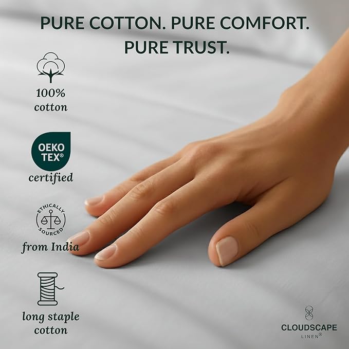 Cloud Scape Linen 100% Egyptian Cotton Sheets Twin Size, 3 Pieces Luxury Bedding Set, 400 Thread Count,Hotel Quality, Silky Soft, Breathable and Durable, Deep Pockets up to 15, Light Grey