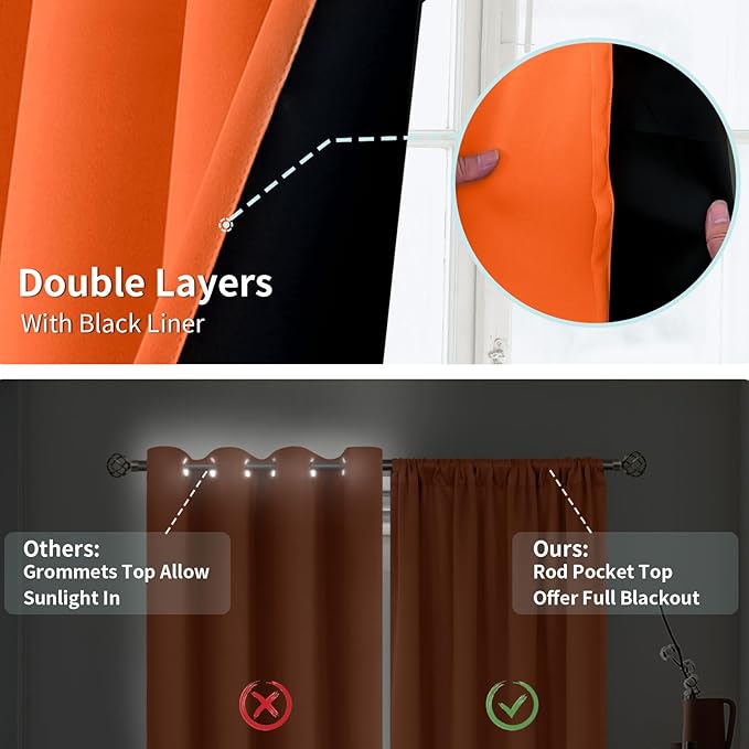 BGment Burnt Orange 100% Blackout Curtains for Bedroom, Fall Full Room Darkening Noise Reducing Living Room Curtains 72 Inch Length, Thermal Insulated Rod Pocket Window Drapes 2 Panels, 52 Inch Wide