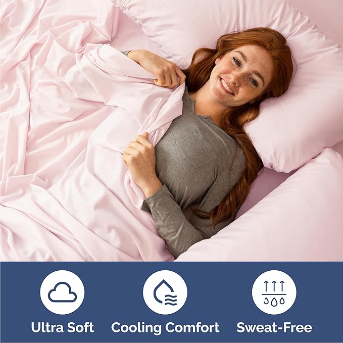 Queen 6 Piece Sheet Set - Cooling & Breathable - Hotel Luxury Bedding, Includes Fitted Sheet for Women, Men, Kids and Teens - 1 Flat, 1 Fitted Sheet, 4 Pillowcases with Deep Pockets - Lavender Pink
