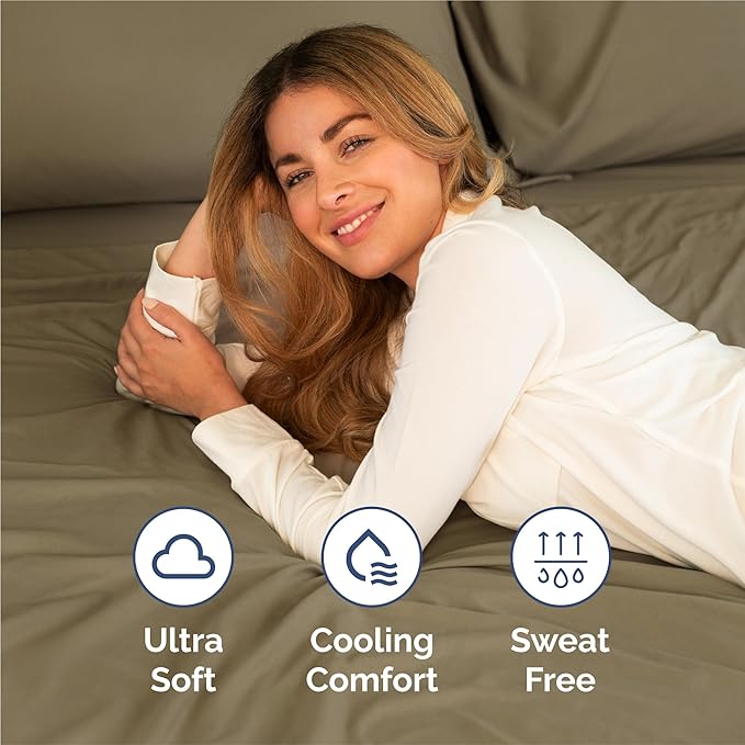 King 6 Piece Sheet Set - Cooling, Comfy & Breathable - Hotel Luxury Bedding, Includes Fitted Sheet for Women, Men, Kids and Teens - 1 Flat, 1 Fitted Sheet, 4 Pillowcases with Deep Pockets - Khaki