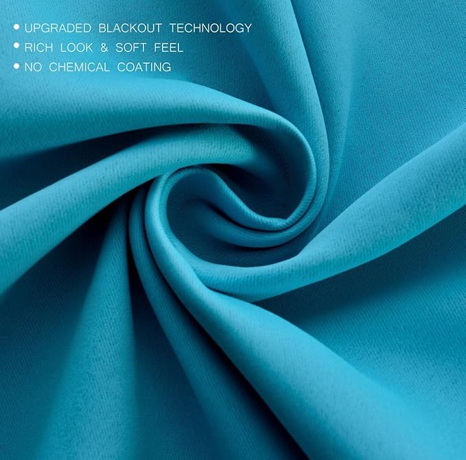 MIUCO 1 Pair Thermal Insulated Grommet 52-Inch-by-63-Inch Blackout Window Curtain Panels with 2 Tie Backs, Turquoise