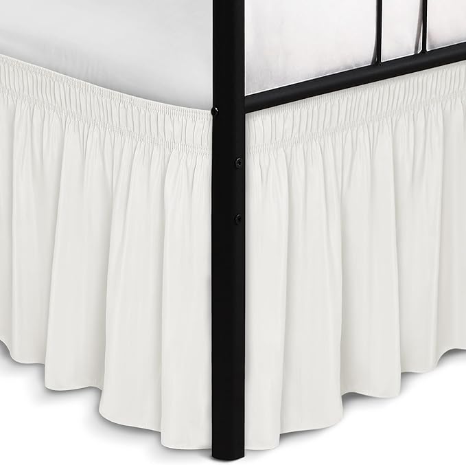 Biscaynebay Wrap Around Bed Skirts with Split Corners for King Beds 18" Drop, Ivory Adjustable Elastic Dust Ruffles Easy Fit Wrinkle Resistant Silky Luxurious Fabric Machine Washable