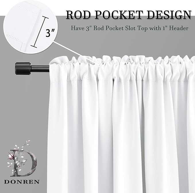 DONREN Pure White Kitchen Short Curtain Panels 45 inch Length, 50% Light Blocking Thermal Insulated Curtains for Dining Room Short Window (Set of 2, W 42 inches x L 45 inches)
