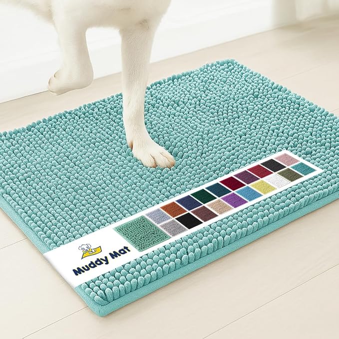 Muddy Mat® Shown on TV–Super Absorbent Microfiber Dog Door Mat for Muddy Paws, Non-Slip Washable Pet Rug, Quick Dry Chenille Entryway Carpet, Machine Washable Indoor Outdoor mat–Seafoam Green 35"x24"