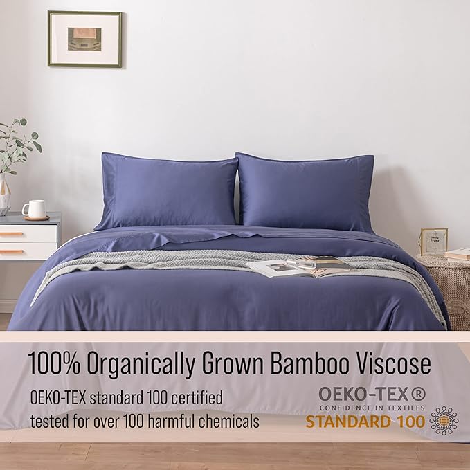 Bella Coterie Luxury Bamboo Viscose Split King Size Sheet Set | 2 Fitted Sheets for Sleep Number & Adjustable Beds | 100% Organically Grown | Cooling & Ultra Soft | 18” Deep Pocket [Twilight Blue]