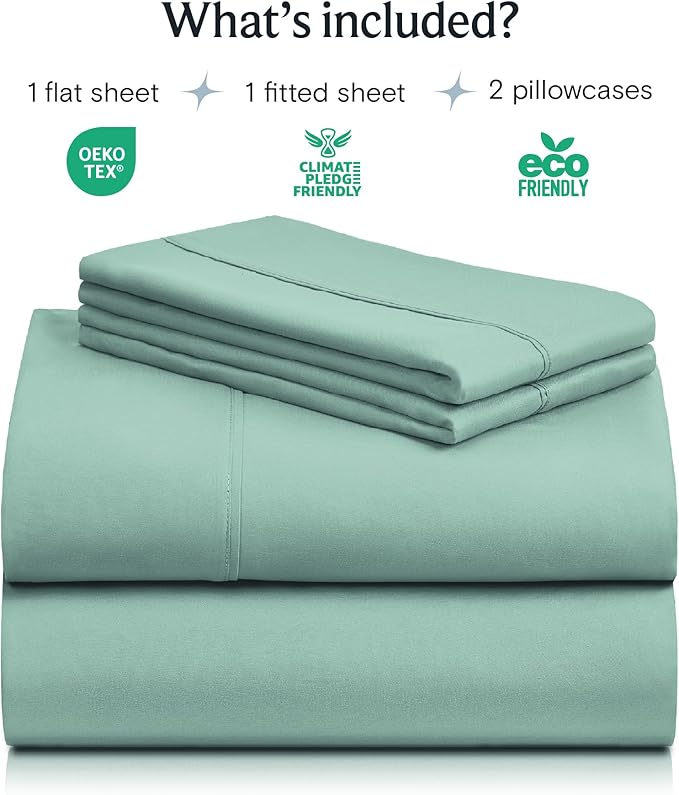 LuxClub 4 PC California King Sheet Set, Deep Pockets Wrinkle Free Cooling Bed Sheets Hotel Bedding for Women, Men, Includes 1 Fitted Sheet, 1 Flat Sheet and 2 Pillowcases-Light Teal