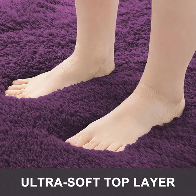 OLANLY 2x3 Machine Washable Small Bedside Rug, Soft Fluffy Shaggy Entryway Throw Rugs for Bedroom, Living Room, Indoor Floor Carpet for Kids Girls and Boys, Home Decor Aesthetic, Dark Purple