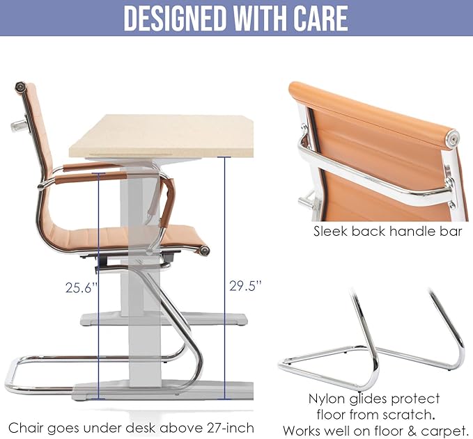 Wahson Office Guest Chairs Set of 6, Leather Reception Chairs, Mid Back Waiting Room Chair, Conference Chairs with Sled Base, Desk Chair No Wheels for Meeting/Lobby/Restroom, Terracotta