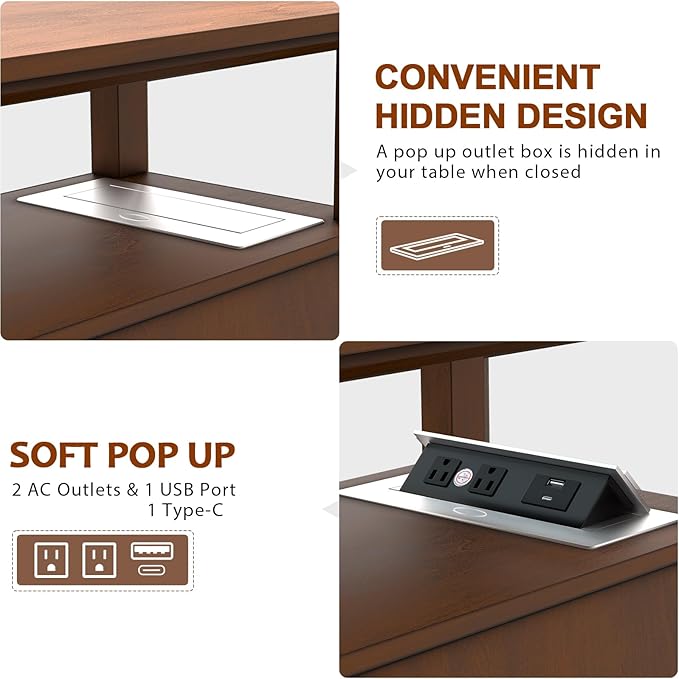 HIFYOBRO 2 Drawers End Table with Flip Top Charging Station, Type-C & USB Port & Power outlets, Wooden Nightstand, Side Table with Storage for Living Room and Bedroom