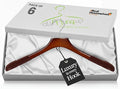 Premium Luxe Wooden Hangers for Women, Wide Shoulder Design for Dresses, Skirts, Sweaters & Blouses, Heavy Duty with Velvet Grip, High Gloss Brown with Brown Velvet, 6 pcs