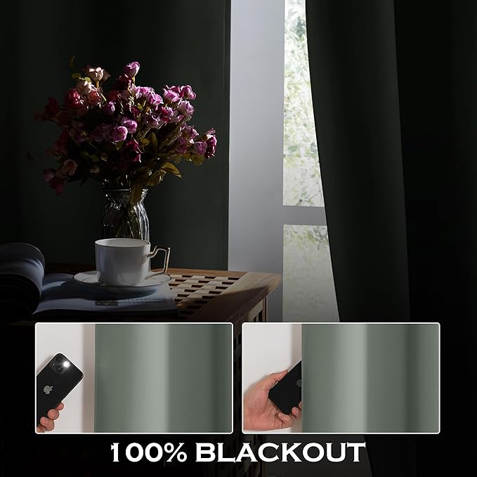 KGORGE Anti Dust Soundproof 100% Blackout Curtains 4 Layers Heavy Duty Energy Efficiency Window Curtains for Living Room Baby Bedroom Home Office Studio, Wide 52 x Long 95 inches, Sage Green, 2 Panels