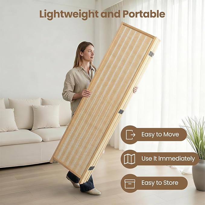 6 Panel Room Divider and Folding Screen,Bamboo Room Divider for Room Separation,67" H x 92.1" W
