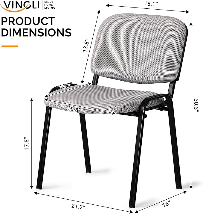 VINGLI Waiting Room Stacking Chairs, 5-Pack Mesh Church Conference Stackable Chair Set, for Office Guest & Reception Meeting Rooms, Lobby, Simple&Space-Saving, Mesh-Grey