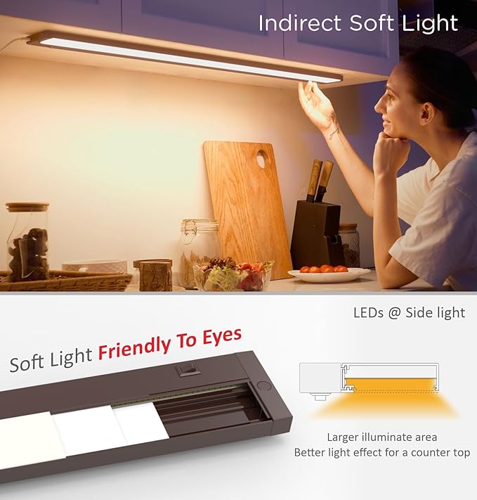 12 Inch Under Cabinet Lighting Plug in, 7W 120V 3 Color 3000K/4000K/5000K, 3 Brightness, Super Bright, Ultra Thin Under Counter Lights for Kitchen, Linkable LED Cabinet Light, Bronze