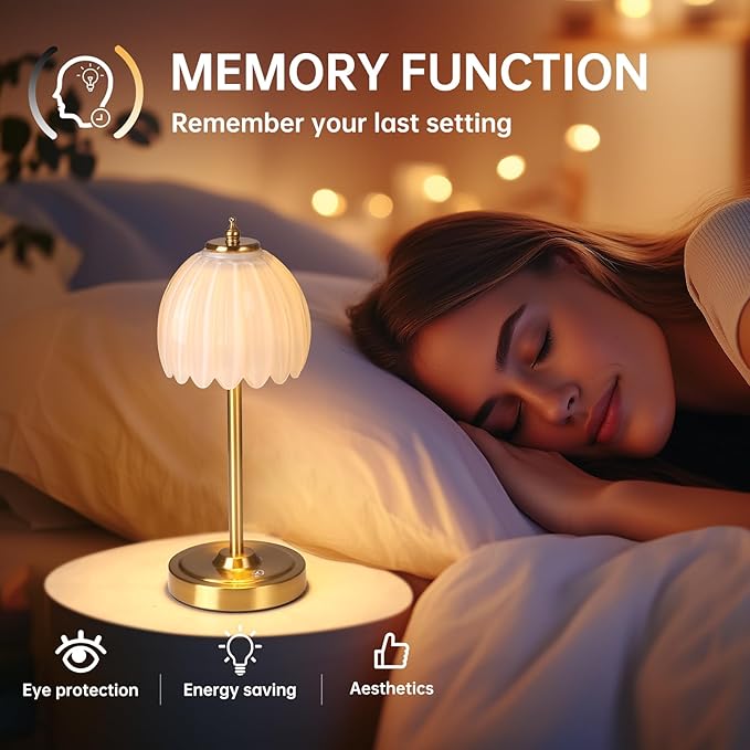 Tulip Table Lamp with 5000mAh Battery & Touch Control, Small Cordless Table Lamp with 3 Colors, Dimmable Rechargeable Battery Operated Table Lamps for Bedroom, Bedside, Desk (White Tulip)