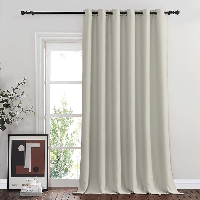 NICETOWN Blackout Curtains for Sliding Glass Door Room Divider Noise Reduce Curtain Panel Portable Window Screen Sliding Partition, W100 x L102 inches, 1 Panel, Natural
