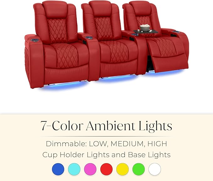 Seatcraft Diamante Zero-Gravity CoolZero Italian Leather Home Theater Seating, Power Headrest, Power Recline, Row of 2 Loveseat, Red