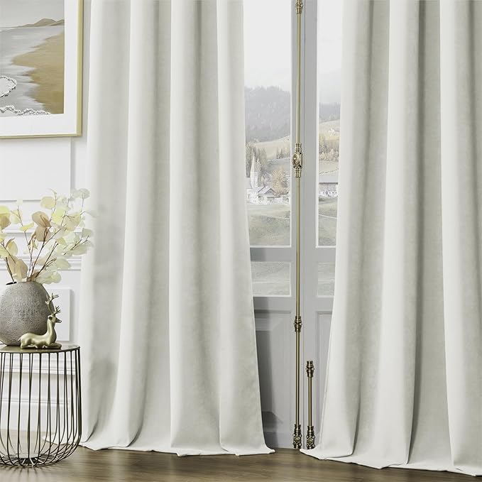 Joydeco Vanilla Grey Velvet Curtains 96 Inches 2 Panels, Luxury Thermal Insulated Soft Curtains for Bedroom & Living Room, Room Darkening Velvet Drapes, Rod Pocket (52W x 96L)