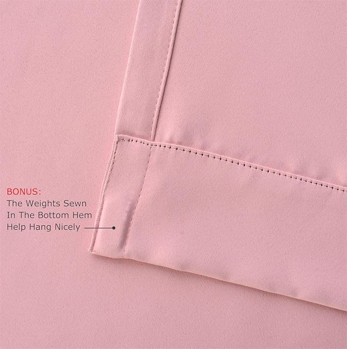 MIUCO Room Darkening Soild Grommet Blackout Curtains for Kids Bedroom Window Curtains Set of 2 52x84 Inch Pink, Bonus 2 Tie Backs Included