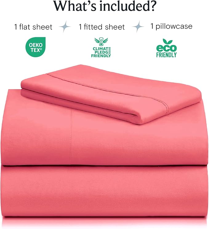 LuxClub 3 PC Twin XL Sheet Set, Deep Pockets Wrinkle Free Cooling Bed Sheets Hotel Bedding for Women, Men, Kids & Teens, Includes 1 Fitted Sheet, 1 Flat Sheet and 1 Pillowcase-Silky Soft Vermilion