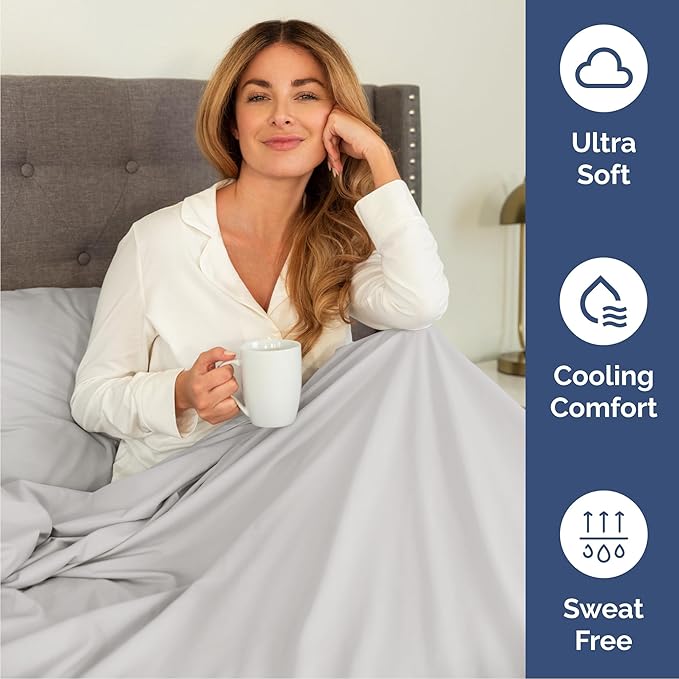 Queen 6 Piece Sheet Set - Cooling, Comfy & Breathable - Hotel Luxury Bedding, Includes Fitted Sheet for Women, Men, Kids & Teens - 1 Flat, 1 Fitted Sheet, 4 Pillowcases w/Deep Pockets - French Grey