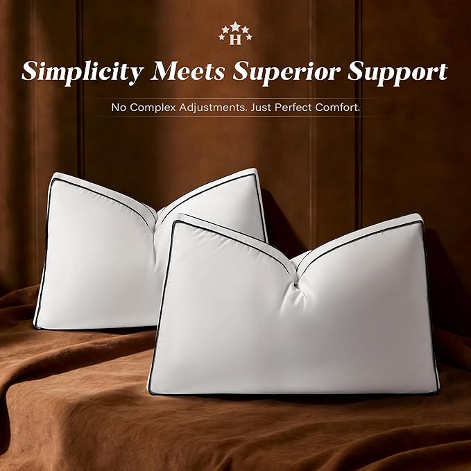 Firm Goose Feather Down Pillow Queen Size Set of 2, Down Surrounded Hotel Collection Bed Pillows for Sleeping with 3 Inch Gusset, 2 Pack, Fluffy Plush for Side Sleepers 20x30 in.