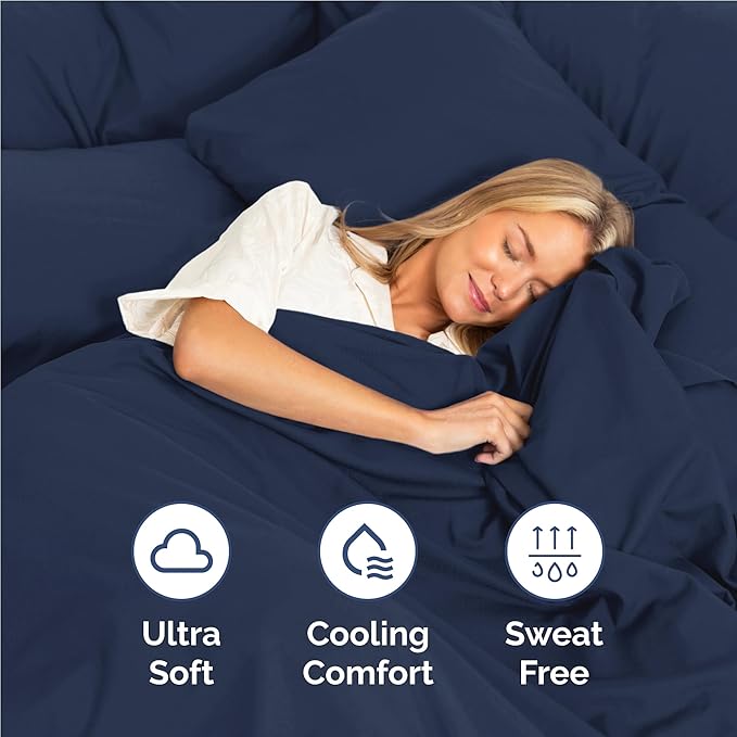 Twin XL 4 Piece Sheet Set - Cooling, Comfy & Breathable - Hotel Luxury Bedding, Includes Fitted Sheet for Women, Men, Kids & Teens - 1 Flat, 1 Fitted Sheet, 2 Pillowcases w/Deep Pockets - Navy Blue