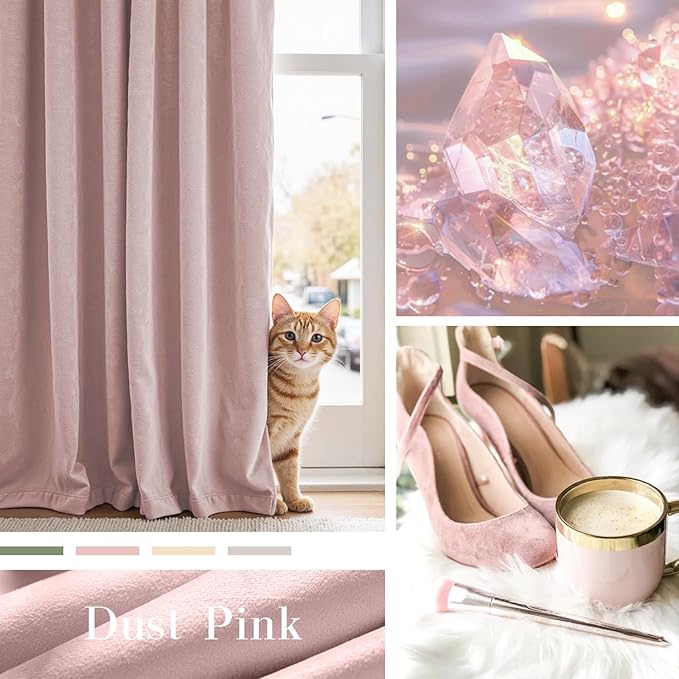 Lazzzy Blackout Curtains Thermal Insulated Room Window Drapes Super Soft Luxury Curtains for Living Room Bedroom Rod Pocket 2 Panels, Dusty Pink, 52" W x 84" L