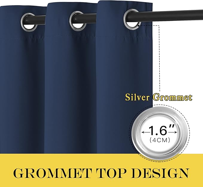 NICETOWN Navy Blue Blackout Room Divider Curtains 144 inch Length, Grommet Energy Saving Thermal Drapes Sound Reducing Window Treatments for Living Room/Bedroom, W100 x L144, 1 Panel