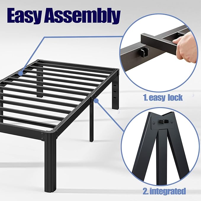 Hunlostten 12" Heavy Duty Twin Bed Frame No Box Spring Needed, Metal Platform Bed Frame Twin with Round Corners, Easy Assembly, Noise Free, Black