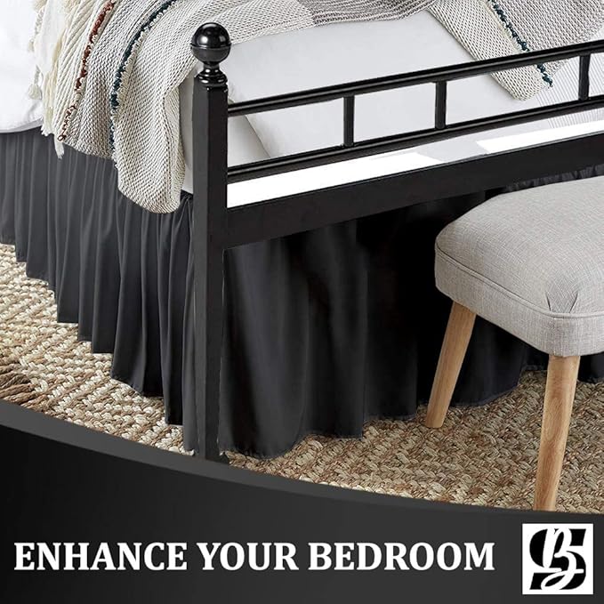 SKY BEDDINGS - Queen Size Ruffled Bed Skirt with Split Corners - 16 Inch Drop Dust Ruffle Bed Skirt with Platform Three Sided Coverage - 100% Microfiber, Dark Grey