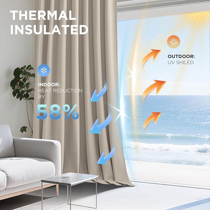 Joydeco Light Beige 100% Blackout Curtains 120 Inch 2 Panels, Luxury Thermal Light Beige Velvet Curtains for Bedroom Living Room, Soundproof Blackout Window Drapes, Rod Pocket & Back Tab (52W x 120L)