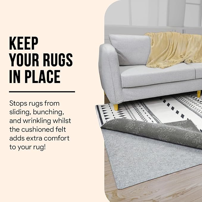 Non Slip Rug Pad 2x10 Feet, 4/25" Thick Felt Cushioned Rubber Rug Gripper Pad for Hardwood, Laminate, Stone, Tile, Wood, Vinyl Floors & Carpet, Anti Skid Under Area Rug Pads