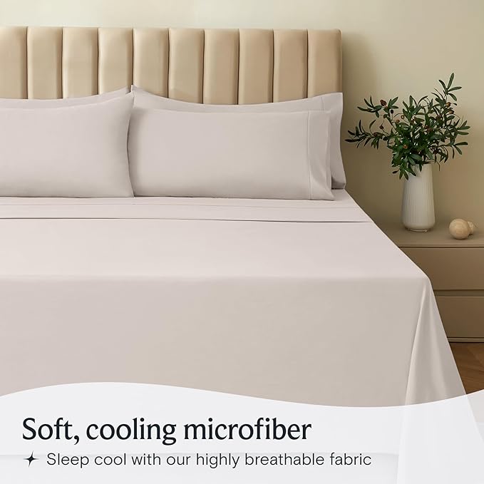 LuxClub 4 PC Sheet Set Bed Sheets Deep Pockets 16" Eco Friendly Wrinkle Free Cooling Machine Washable Hotel Bedding Silky Soft - Linen California King