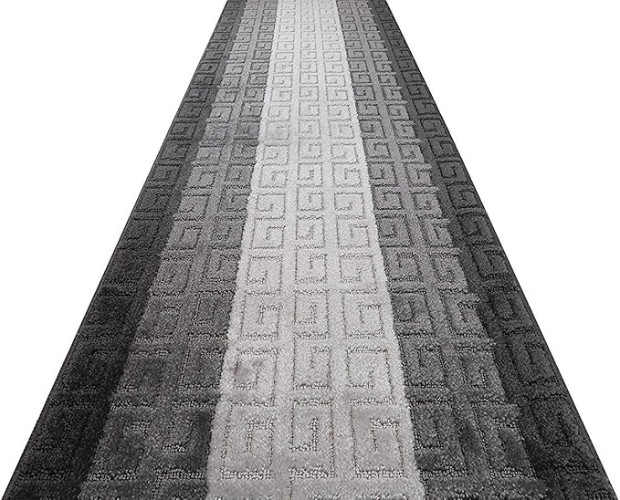 Custom Length Hallway Runner Rug,Slip Resistant,Meander Grey, 26 Inch X 25 feet, Sold and Priced Per Foot